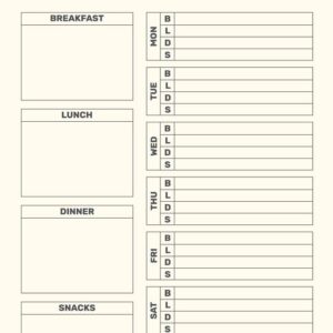 Simple Week 30 Menu Planner template